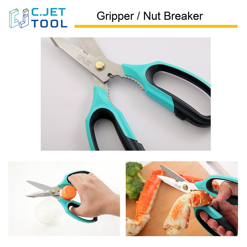 C.JET TOOL 8" Sharp Stainless Kitchen Scissors Meat Vegetables Herbs Food Cutting Shear Heavy Duty Cooking Scissors with Soft Grip Utility Multi-Purpose Carton Opening Tip Blade (Turquoise) Turquoise - BeesActive Australia