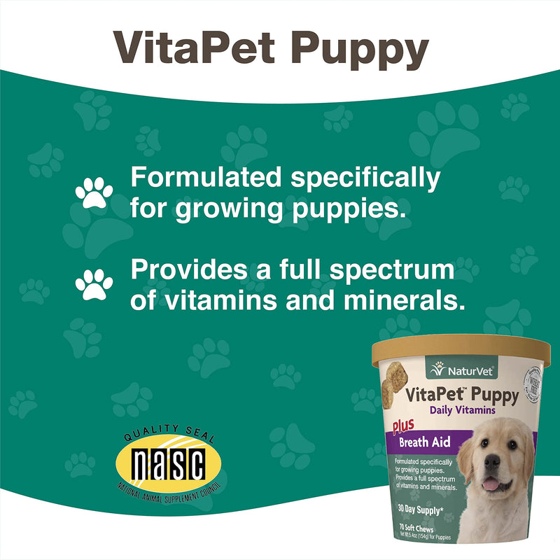 NaturVet – VitaPet Puppy Daily Vitamins for Dogs – Plus Breath Aid – Specifically Formulated to Provide Puppies with Essential Vitamins, Minerals, Amino Acids & Fatty Acids 70 Soft Chews - BeesActive Australia