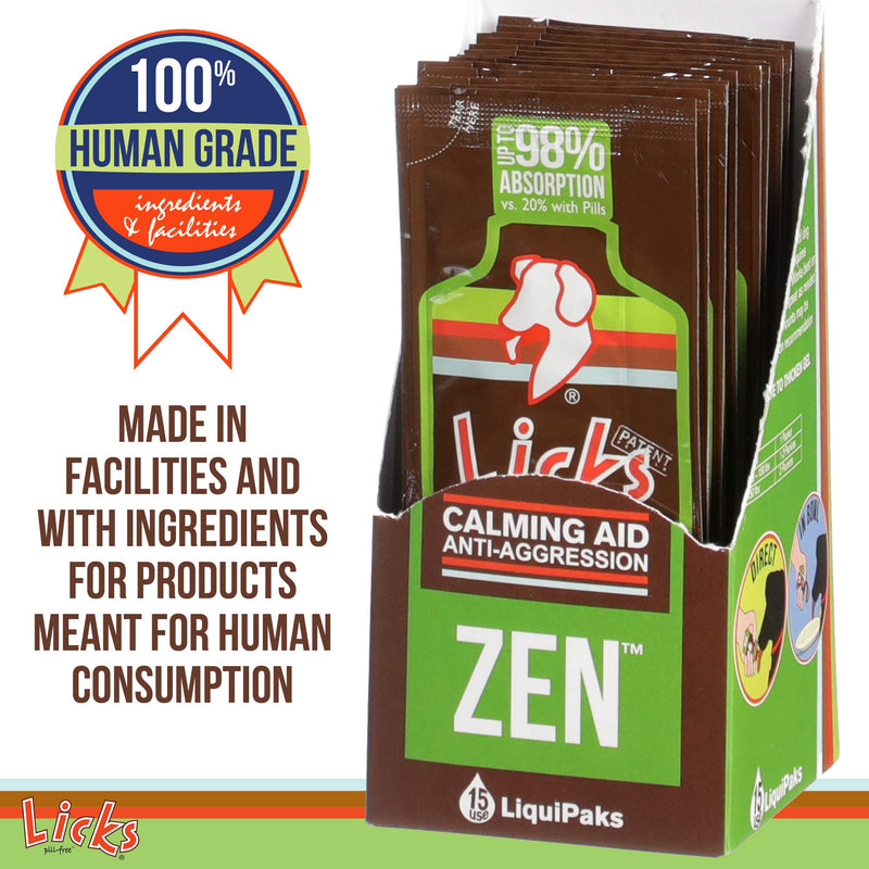 Licks Pill Free Zen Dog Calming - Calming Aid Supplements for Aggressive Behavior and Nervousness - Calming Dog Treats for Stress Relief & Dog Health - Gel Packets Chicken 15 Pack - BeesActive Australia