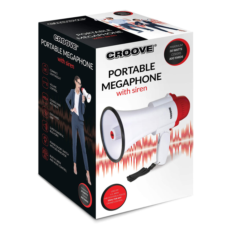 Croove Megaphone Bullhorn | Bull Horn Loud Speaker with Siren for Kids and Adults | 30 Watt Lightweight Mega Phone | 800 Yard Range Megaphone with Siren & Cheering - BeesActive Australia
