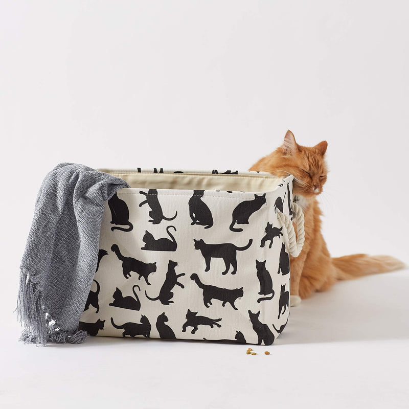 Bone Dry Pet Storage Collection Collapsible Bin with Soft Rope Handless, Small Rectangle, 14x8x9, Cats Meow Print Small Rectangle, 14x8x9" - BeesActive Australia