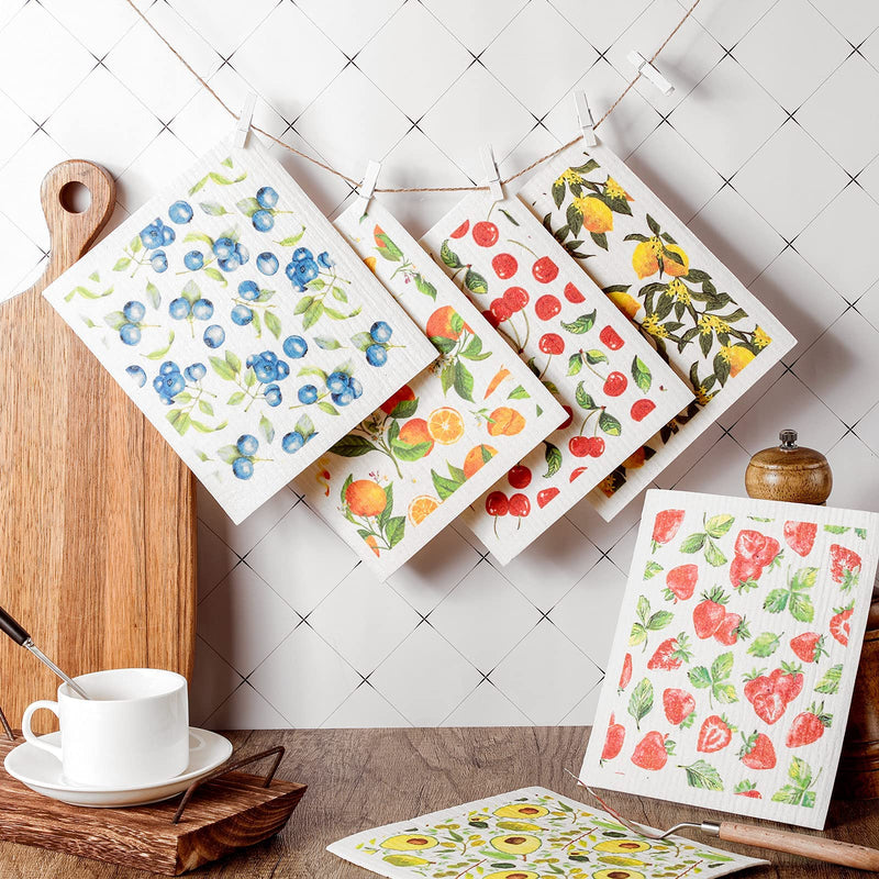 Patelai 6 Pieces Swedish Kitchen Dish Towels Kitchen Cloths Reusable Sponge Cleaning Cloths Absorbent Dish Cloth No Odor Hand Towel Quick Drying Washable Cleaning Wipes (Fruit Style) Fruit Style - BeesActive Australia