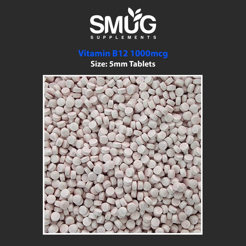 SMUG Supplements Vitamin B12 Tablets - 180 High Strength 1000mcg Pills - Contributes to The Reduction of Fatigue and Tiredness - Suitable for Men and Women - Vegan Friendly - Made in Britain - BeesActive Australia