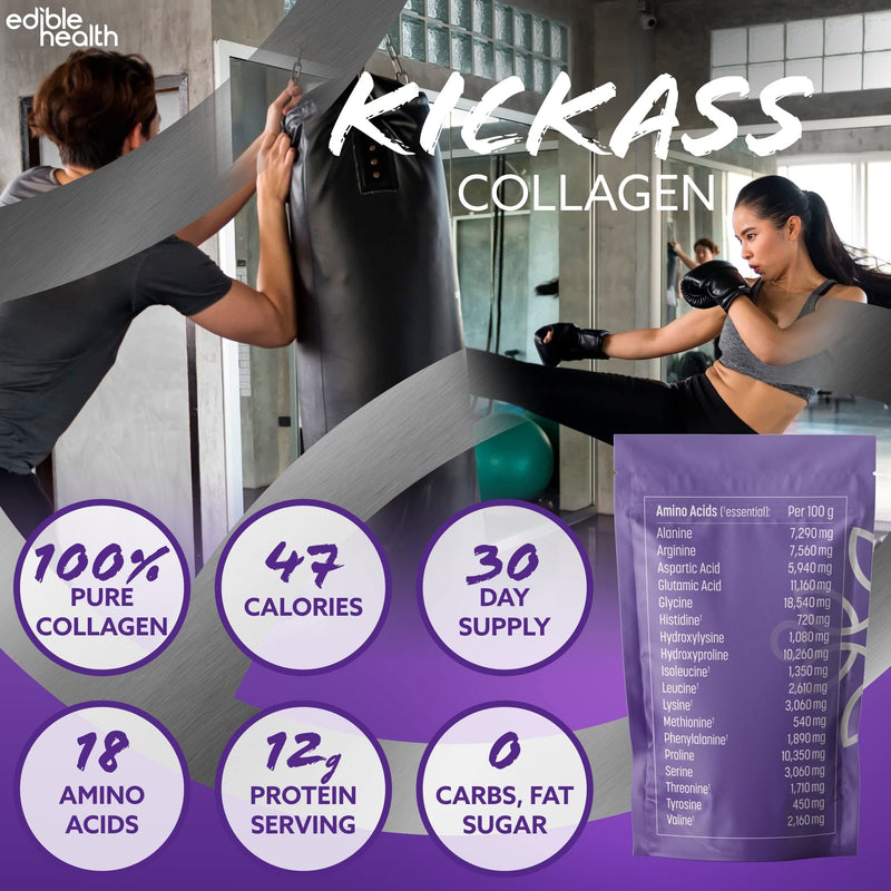 Edible Health - Hydrolysed Bovine Collagen Powder - Types 1 and 3, Protein Peptides, 18 Amino Acids - Paleo, Keto, Kosher, Halal - UK & EU Certified Supplement - 400g Pouch, 30-Day Supply - BeesActive Australia