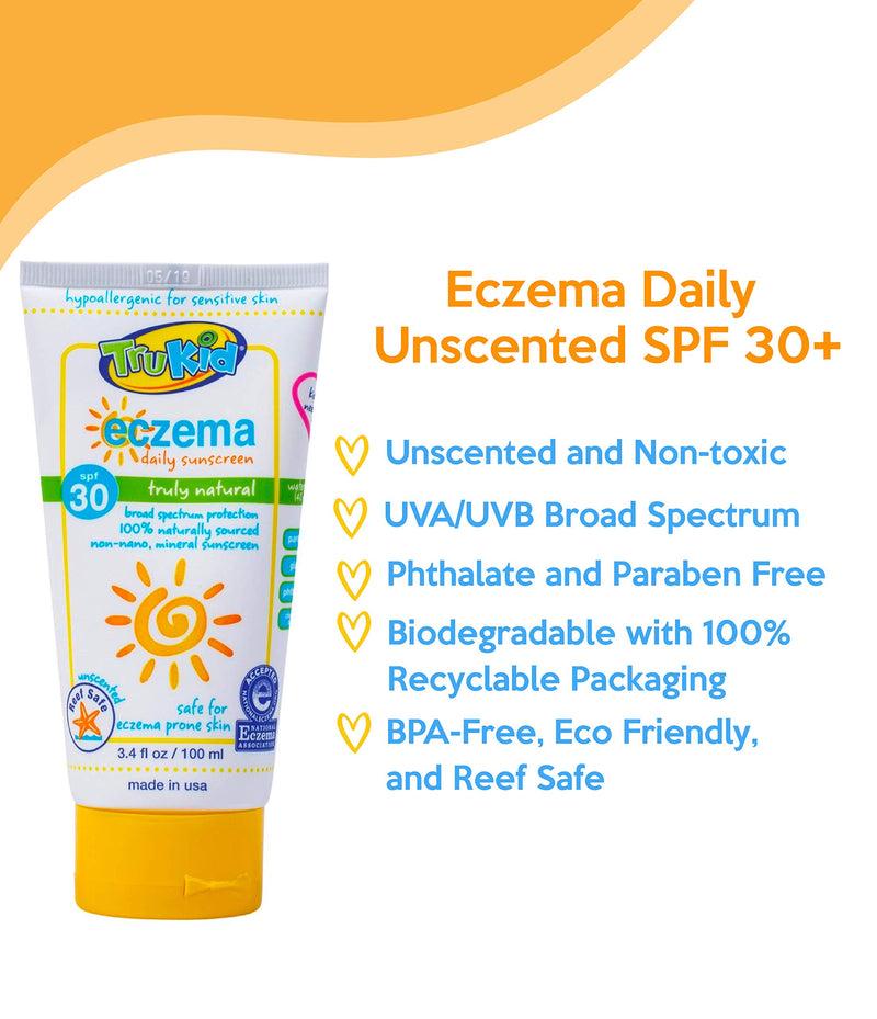 Trukid Soothing Skin (Eczema) SPF 30+ UVA/UVB Protection Sunscreen for Baby, Safe for Sensitive Skin, Unscented, All Natural Ingredients (2 fl oz) - BeesActive Australia