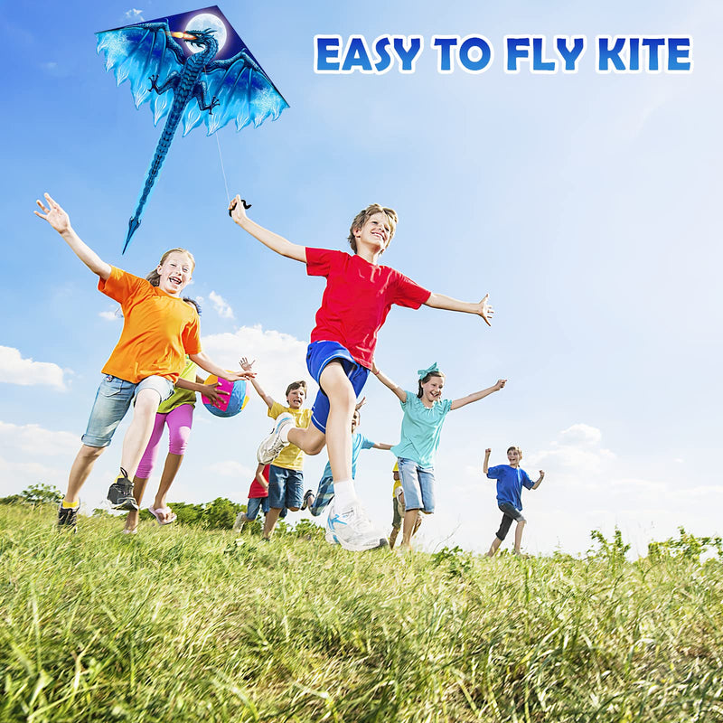 Dragon Delta Kites for Kids and Adults, Easy to Fly, 55 Inch Ribbons 300ft Kite String on Handle, Beach Kite for Professional or Beginners, 51X31Inch Blue - BeesActive Australia