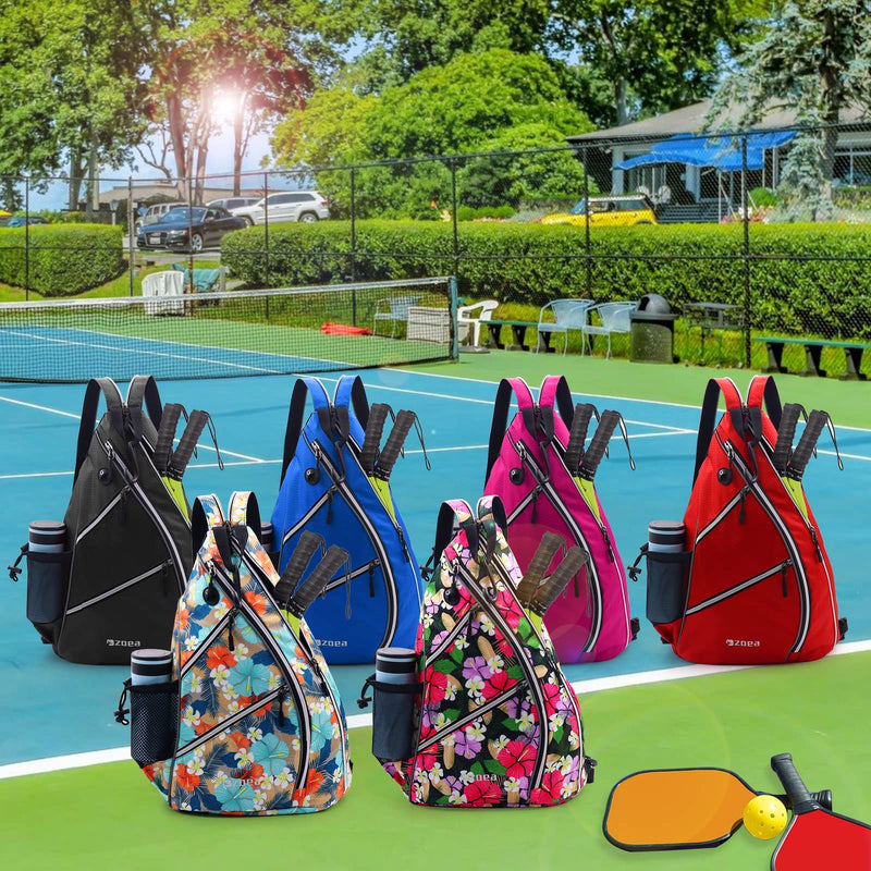 ZOEA Pickleball Bag, Sport Pickleball Sling Bag for Women Man, Adjustable Pickleball Backpack with Fence Hook Water Bottle Holder, Fits 4 Paddles and All Your Other Gear Mixed Purple - BeesActive Australia