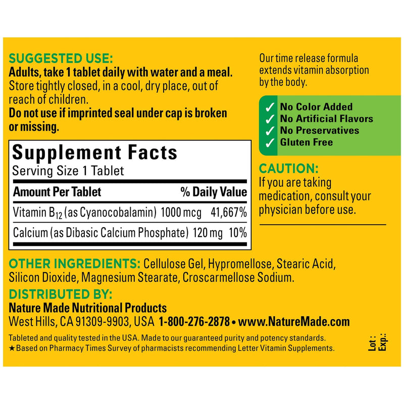 Nature Made Vitamin B12 1000 mcg Time Release Tablets, 160 Count Value Size for Metabolic Health - BeesActive Australia