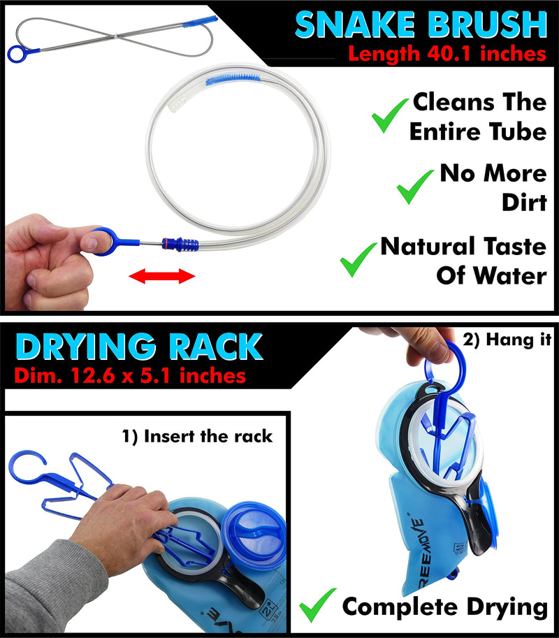 Hydration Bladder Cleaning Kit 5in1 | NO MORE DIRT | Universal for Water Bladder Bag | Camelback Cleaner Kit | Large Brush, Small Brush, Snake Brush, Drying Hanger, Carry Bag & 2x Cleaning Tablets - BeesActive Australia