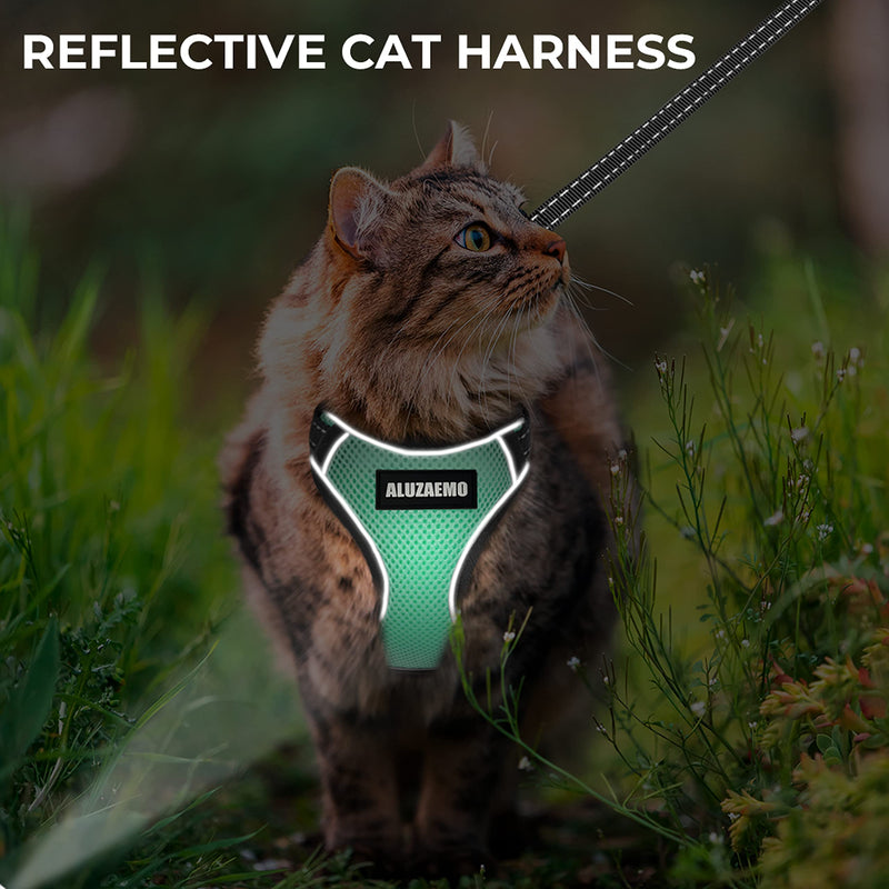 ALUZAEMO Cat Harness and Leash Set - Escape Proof Cat Vest Harness for Walking Travel Outdoor - Reflective Adjustable Soft Mesh Breathable Cat Body Harness for Small Medium Large Cat Medium (neck: 11"-14.3" chest: 16"-20") cyan-blue - BeesActive Australia
