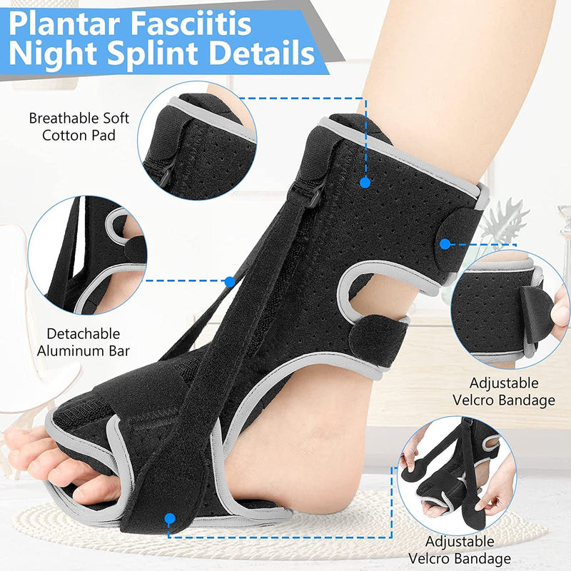 WOSHSHEN Plantar Fasciitis Night Splint, Adjustable Plantar Fasciitis Relief Night Splint for Women & Men, Relief Brace for Plantar Fasciitis Relief, Achilles Tendonitis and Foot Drop (Black, Large) Black - BeesActive Australia