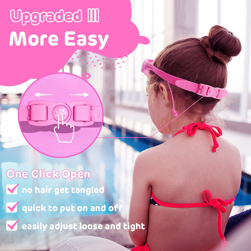 Vvinca Kids Swim Goggles for Kids 3-12, 2022 Upgraded Design with Ear&Nose Plug, Wide View Anit-Fog No Leak Water Pool Goggle 1 Pack Pink - BeesActive Australia