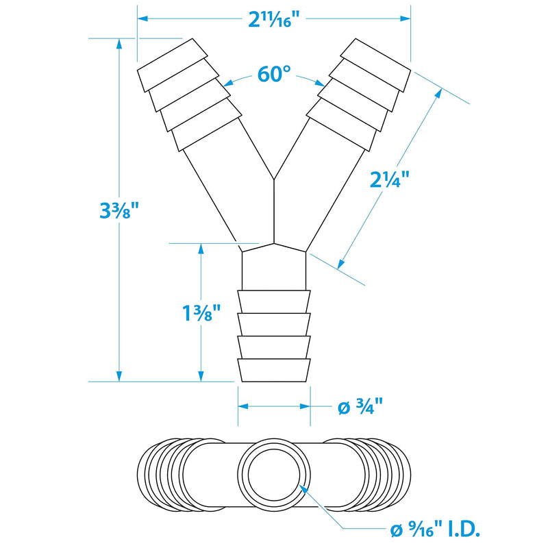 Seachoice 18231 3-Way Y Fitting – Fits 3/4 Inch ID Hose – Black Plastic - BeesActive Australia