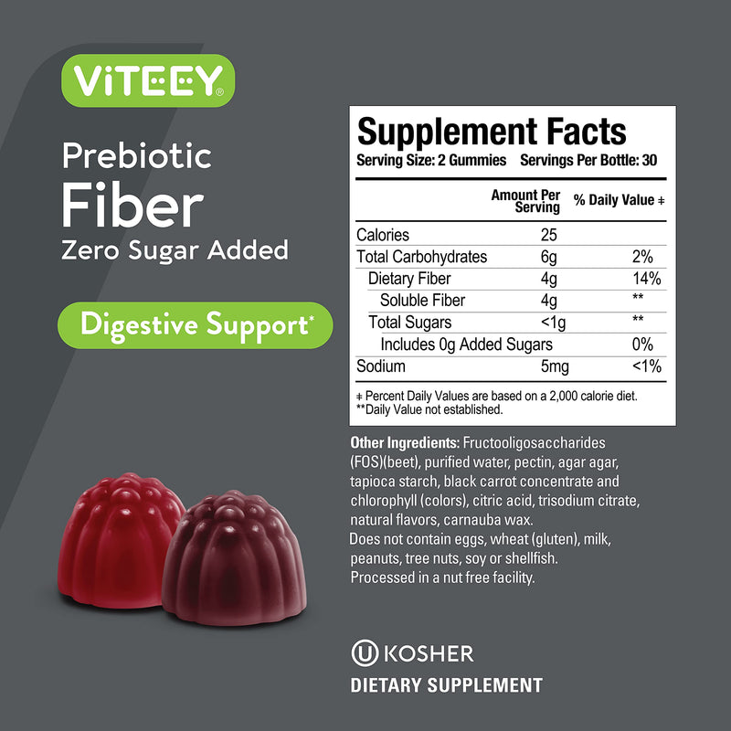 Fiber Prebiotic Gummies [Zero Sugar Added] Digestive Heath Regularity Support, Natural Weight Support, Constipation Relief, Vegan Dietary Supplements, for Adults & Teens - Fruit Flavor Chewable Gummy - BeesActive Australia