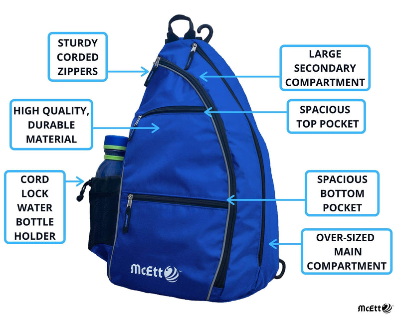 McEtt Pickleball Sling Bag – Adjustable Crossbody Backpack for Women and Men – Stores Pickleballs, Paddles, Water Bottle, Personal Items and Travel Gear Navy Blue - BeesActive Australia