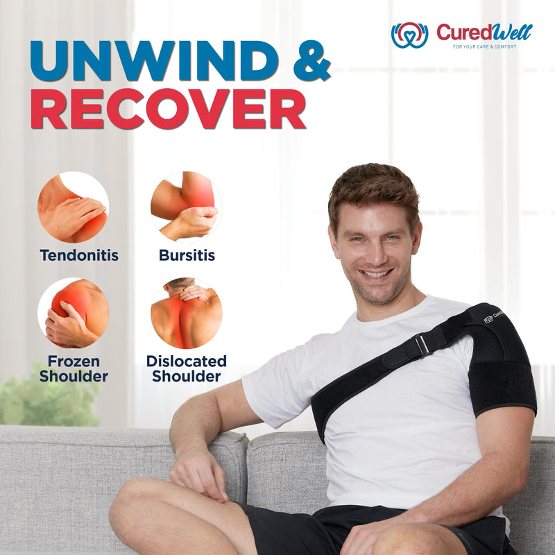 CUREDWELL - Shoulder Brace Sling for Men & Women - Torn Rotator Cuff & Shoulder Support Brace for Shoulder Pain Relief & Injury Healing - Adjustable Unisex Shoulder Sling Compression Sleeve (Medium) Medium - BeesActive Australia