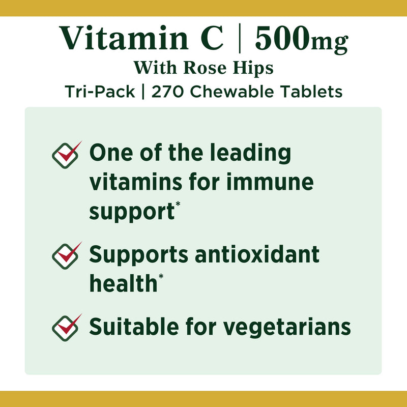 Vitamin C by Nature's Bounty, Vitamin Supplement with Rose Hips, Supports Immune Health, 500mg, 90 Tablets (Pack of 3) - BeesActive Australia
