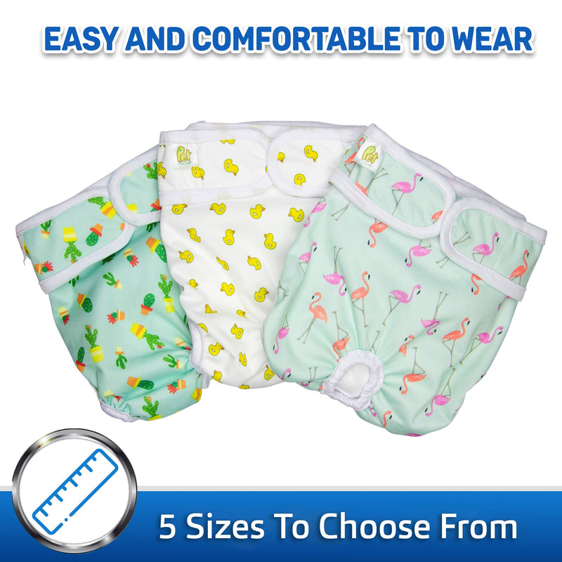 Pet Magasin Reusable Washable Dog Diapers (Pack of 3), Highly Absorbent with Strong & Flexible Velcro Trending Small (11”-16” Waist) - BeesActive Australia