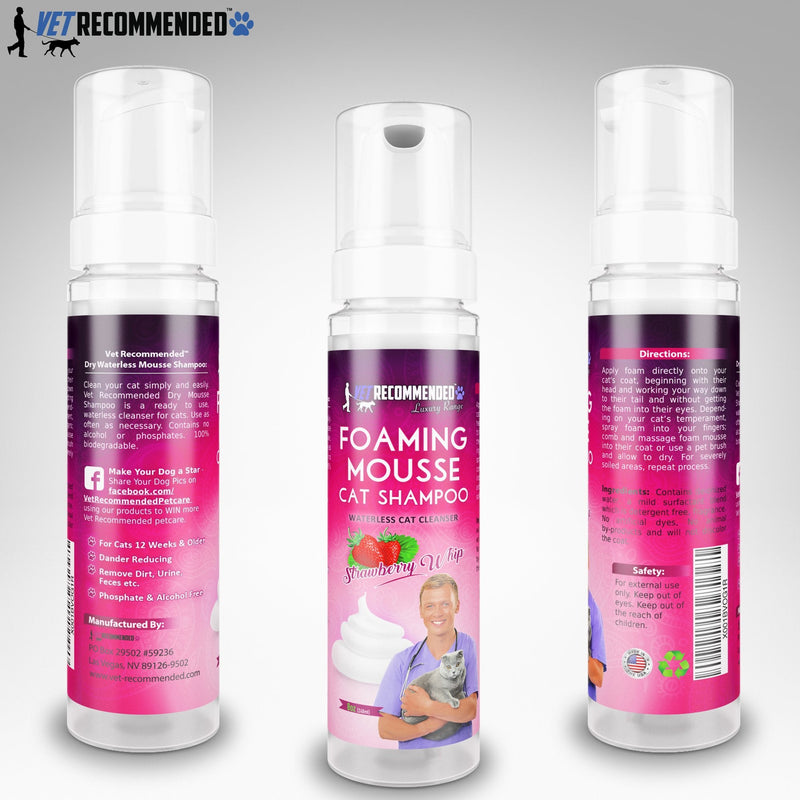 Vet Recommended Waterless Cat Shampoo Foaming Mouse - Strawberry Patch Scent (8 Oz/240 ml). for Sensitive Skin, Detergent and Alcohol Free. Helps in Cleaning, Conditioning & Moisturizing. Made in USA - BeesActive Australia