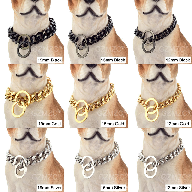 GZMZC Dog Chain Collar High Rose Gold Polished Stainless Steel Cuban Link Strong Heavy Duty Chew Proof Walking Chain Leash Collar for Small Medium Big Dogs 15MM Width 12" - BeesActive Australia