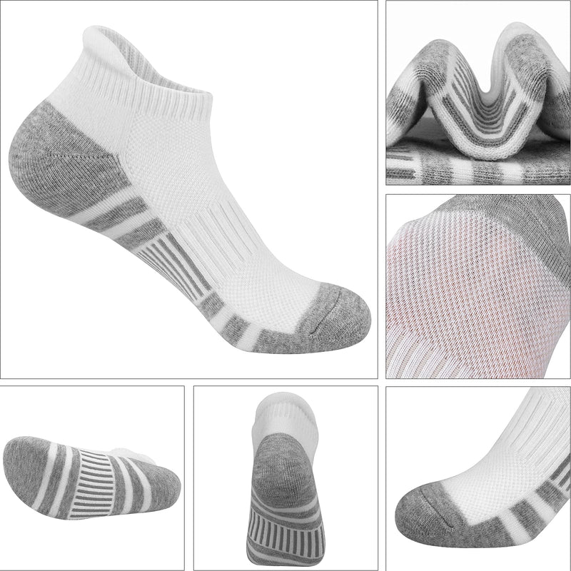 Felicigeely Ankle Athletic Running Socks Low Cut Sports Socks Breathable Cushioned Tab Socks for Men Women 6 Pairs 9-12 White - BeesActive Australia
