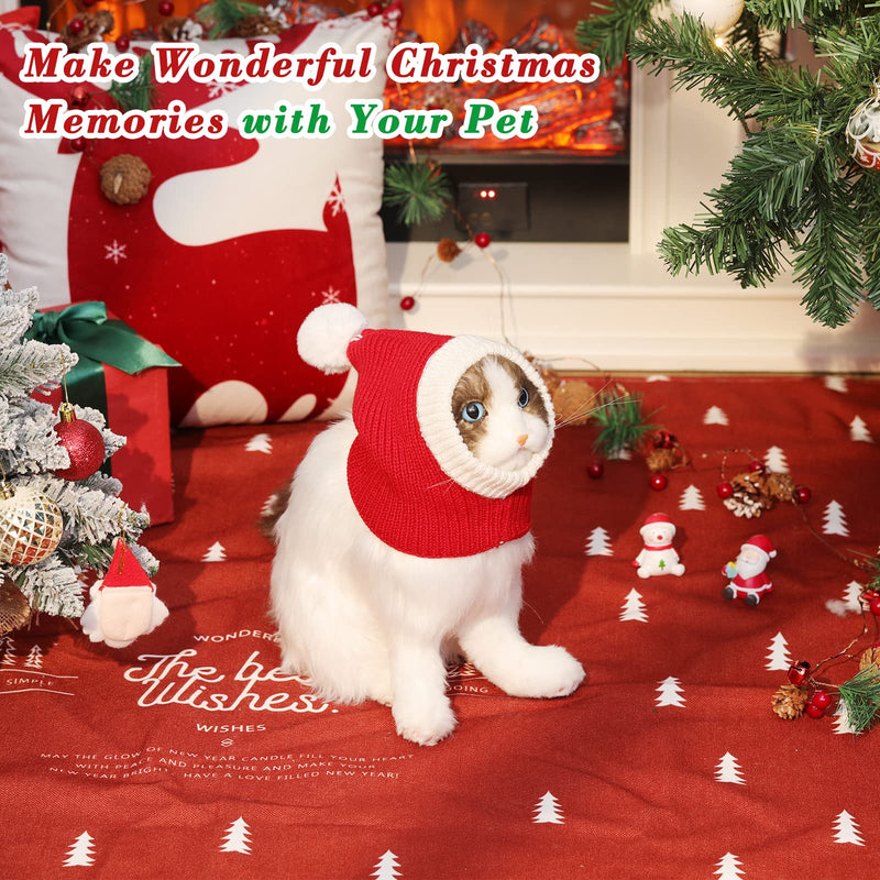 Pawaboo Christmas Pet Hat, Funny Knitted Pets Cap with Pompon, Cute Crocheted Snood Winter Warm Pet Hat, Neck Ear Warmer Hood Warm Scarf Xmas Decoration Santa Hat for Medium Dogs XS Red - BeesActive Australia