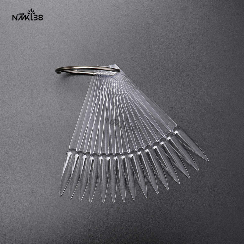 NMKL38 80pcs Stiletto Nail Sticks, Fan-shaped Nail Art False Tips Color Card, Gel Nail Polish Display Board, Detachable Practice Sticks Wheel with Ring Holder (Clear) Clear - BeesActive Australia