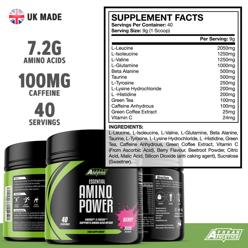 Amino Power + Premium Essential Amino Energy Pre Workout Powder, Energy