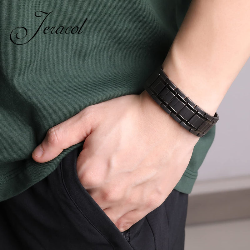 Jeracol Lymph Detox Men Magnetic Bracelet,3X Ultra Strength Magnets Pure Titanium Magnetic Wristband for Valentine's Day Gift,Unique Folding Clasp Brazaletes with Adjustable Tool&Gift Box Titanium-black - BeesActive Australia