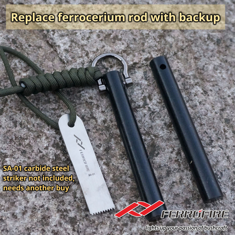 FERROFIRE 1/2" x 4'' or 3/8" x 4" Drilled Ferro Rods Flint Steel Ferrocerium Rod with Lanyard Hole for Paracord 1/2" x 4" (pack of 2) - BeesActive Australia