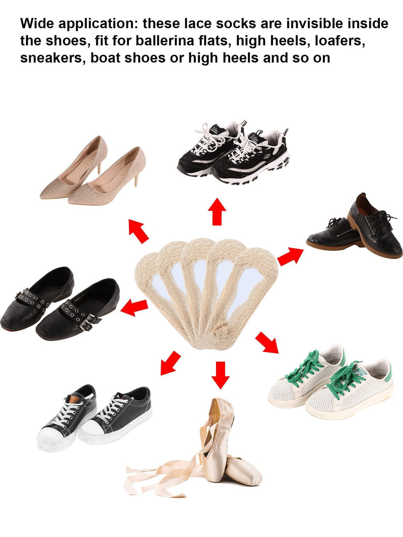 Hestya 10 Pairs No Show Lace Boat Socks Non-slip Ankle Socks Invisible Socks for Women Favors 4 different color set - BeesActive Australia