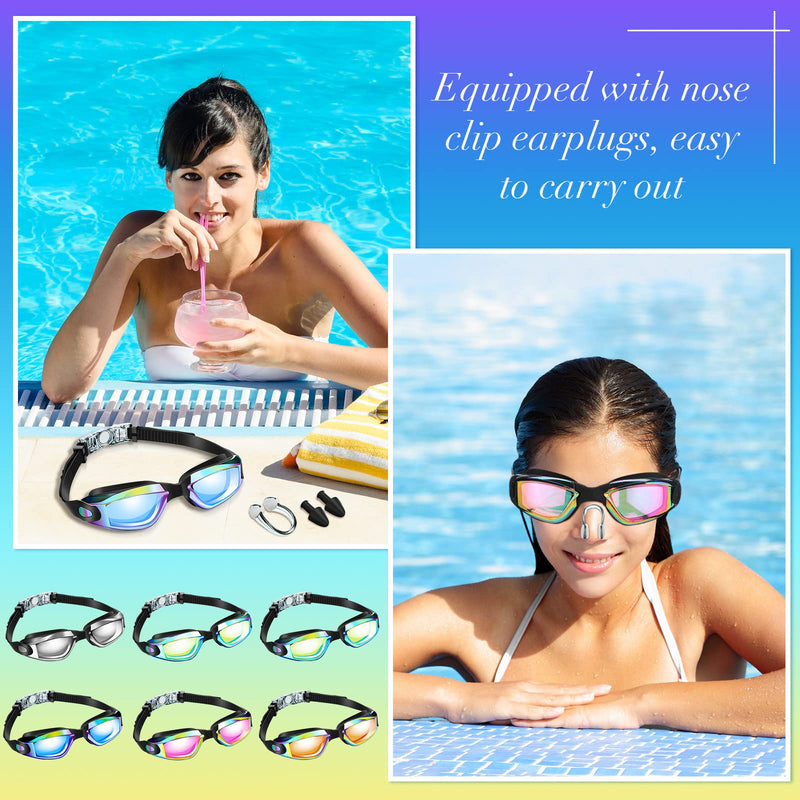 6 Pack Swim Goggles Anti Fog Swimming Goggles No Leaking Full Protection Pool Goggles Swimming Glasses Water Goggles with 6 Ear Plugs Nose Clip for Adult Men Women Youth - BeesActive Australia