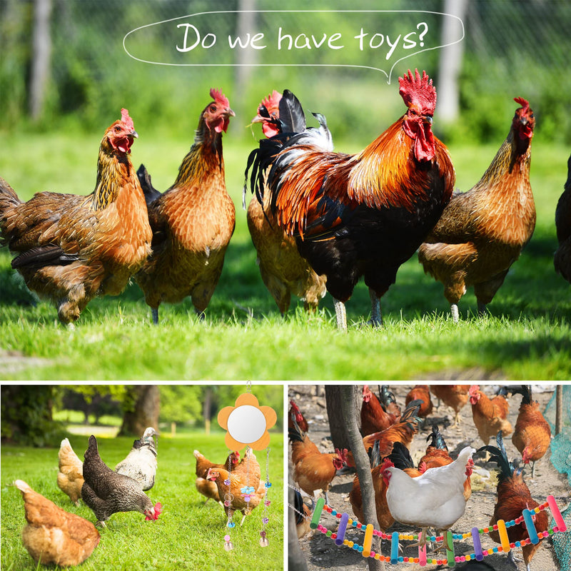 KAKUNM Chicken Toys for Coop 7PCS | Chicken Xylophone | Chicken Swing Set | Chicken Mirror Toy | Chicken Flexible Ladder | Chicken Vegetable String Bag and Hanging Feeder - BeesActive Australia