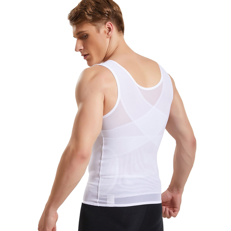 [AUSTRALIA] - HANERDUN Men Body Shaper Chest Compression Shirt Hide Gynecomastia Moobs Slimming Vest White Large 