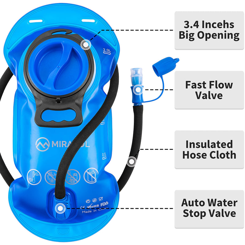 MIRACOL Hydration Backpack with 2L BPA Free Water Bladder, Lightweight Insulated Water Backpack for Running Hiking Cycling Camping Hunting, Small Hydration Pack Fits Men Women & Kids Blue - BeesActive Australia