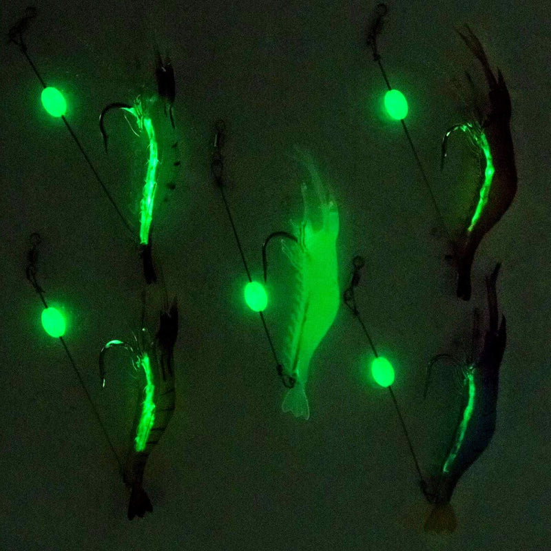 WANBY Fishing Shrimp Lures Luminous Silicone Soft Shrimp Lures Bait Set Kit Swimbait Fishing Lures with Hook Fishing Tackle for Freshwater Saltwater 5PCS - BeesActive Australia