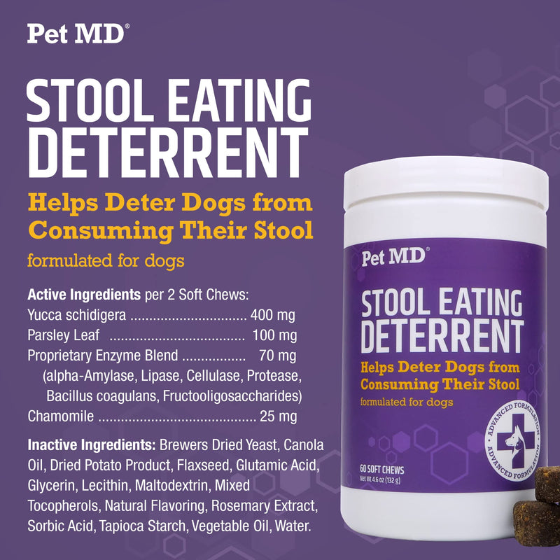 Pet MD Stool Eating Deterrent - Prevent Dog from Eating Poop - Coprophagia Aversion with Enzymes, Herbs, & Prebiotics for Digestive Support & Fresh Breath - Stop Stool Eating Chews - 60 ct - BeesActive Australia