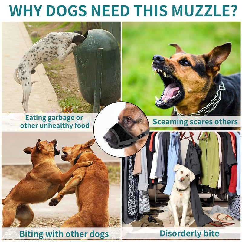 WONDAY Dog Muzzle for Small Medium Large Dogs, Dog Muzzles for Biting Barking and Chewing Puppy Muzzle Nylon Soft Mesh Breathable Adjustable Loop Muzzle Anti-Dropping L Black - BeesActive Australia