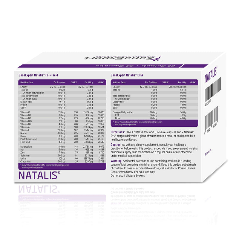 SanaExpert Natalis for Pregnancy and Breastfeeding, Premium prenatal multivitamin Supplement, folic Acid, Vitamins, and DHA, 90 Capsules (1) 1 - BeesActive Australia