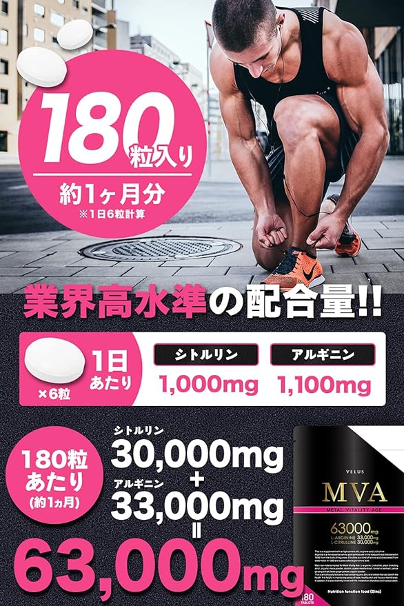 MVA Citrulline, Arginine, Zinc, Maca, and Longjack Supplement, Functional Nutritional Food, Made in Japan - BeesActive Australia