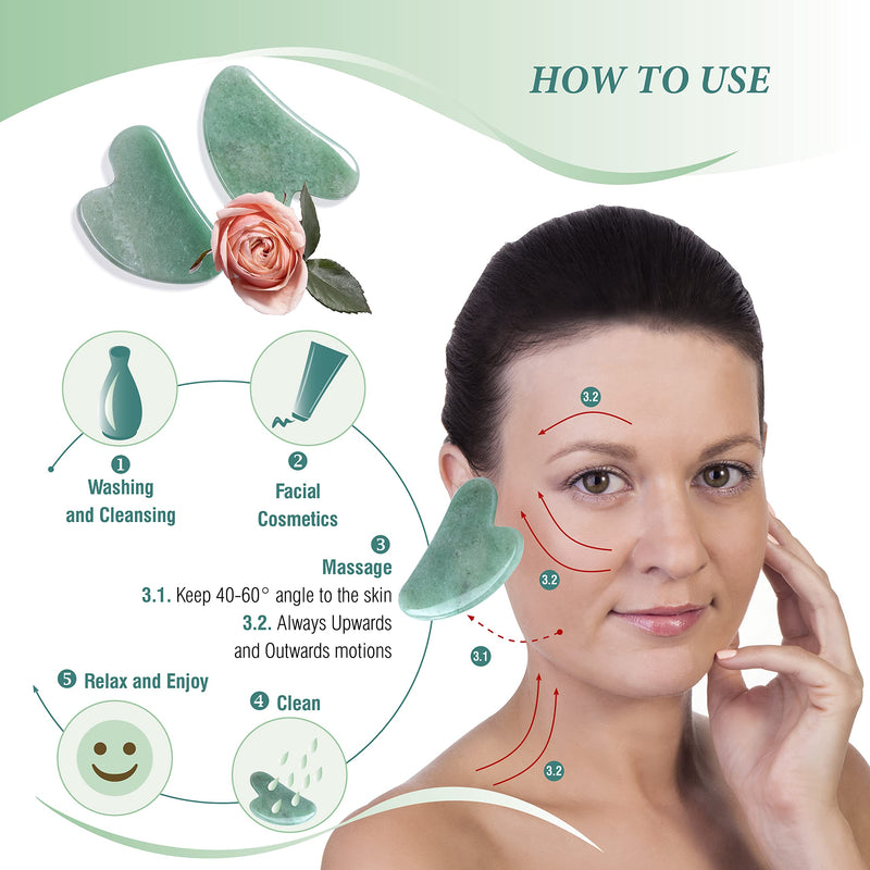 Aventurine Jade Guasha Scraping Massage Tool - Jade Quartz Gua Sha Board - Traditional Scraper Tool - New Model - by Sandine Aventurine Jade - BeesActive Australia