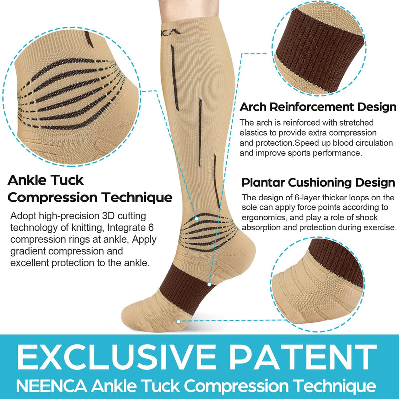 NEENCA Compression Socks, Medical Athletic Calf Socks for Injury Recovery & Pain Relief, Sports Protection—1 Pair, 20-30 mmhg Yellow Small-Medium - BeesActive Australia