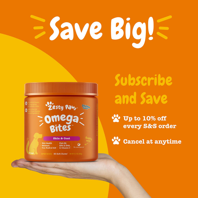 Zesty Paws Omega 3 Alaskan Fish Oil Chew Treats for Dogs - with AlaskOmega for EPA & DHA Fatty Acids - Itch Free Skin - Hip & Joint Support + Skin & Coat Chicken 90 Count (Pack of 1) - BeesActive Australia