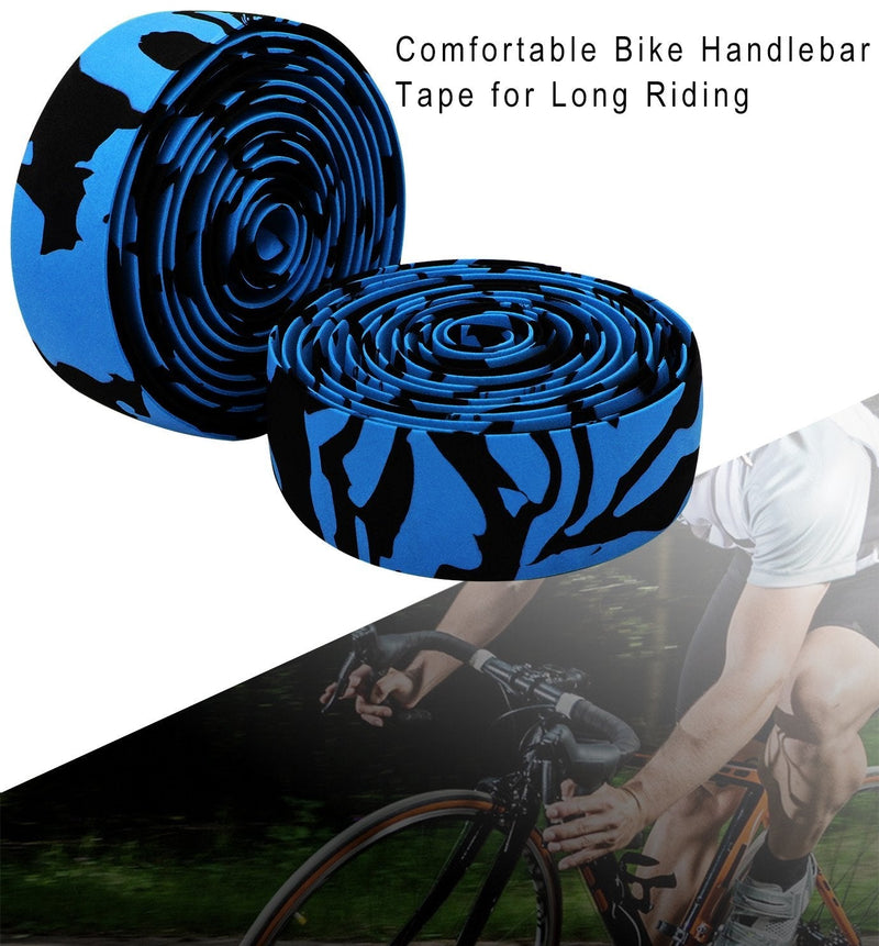 TOPCABIN Camouflage Series Comfort Gel Road Bike Handlebar Tape Bike Bar Tape with Reflective Bar Plugs Camouflage Blue - BeesActive Australia
