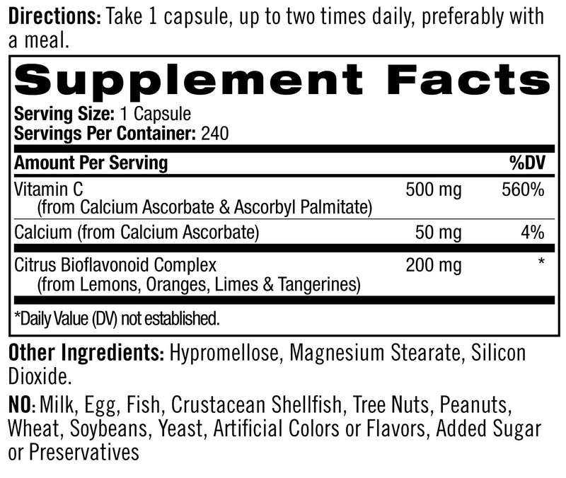 Natrol Easy-C Immune Health, Supports Immune Health with Vitamin C and Bioflavonoids, Bios Vegi Capsules, 500 mg, 240 Count 240 Count (Pack of 1) - BeesActive Australia