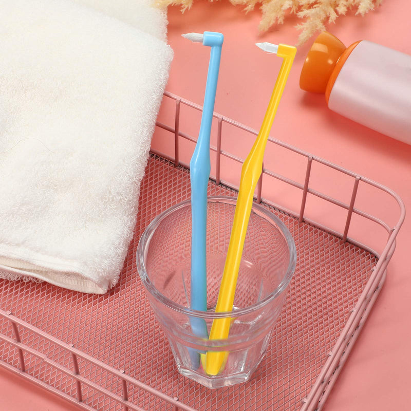 2 Pieces Tuft Toothbrush Tufted Brush, Slim Interspace Teeth Brushes Trim Tooth Toothbrush for Detail Cleaning (Yellow, Blue) Blue, Yellow - BeesActive Australia