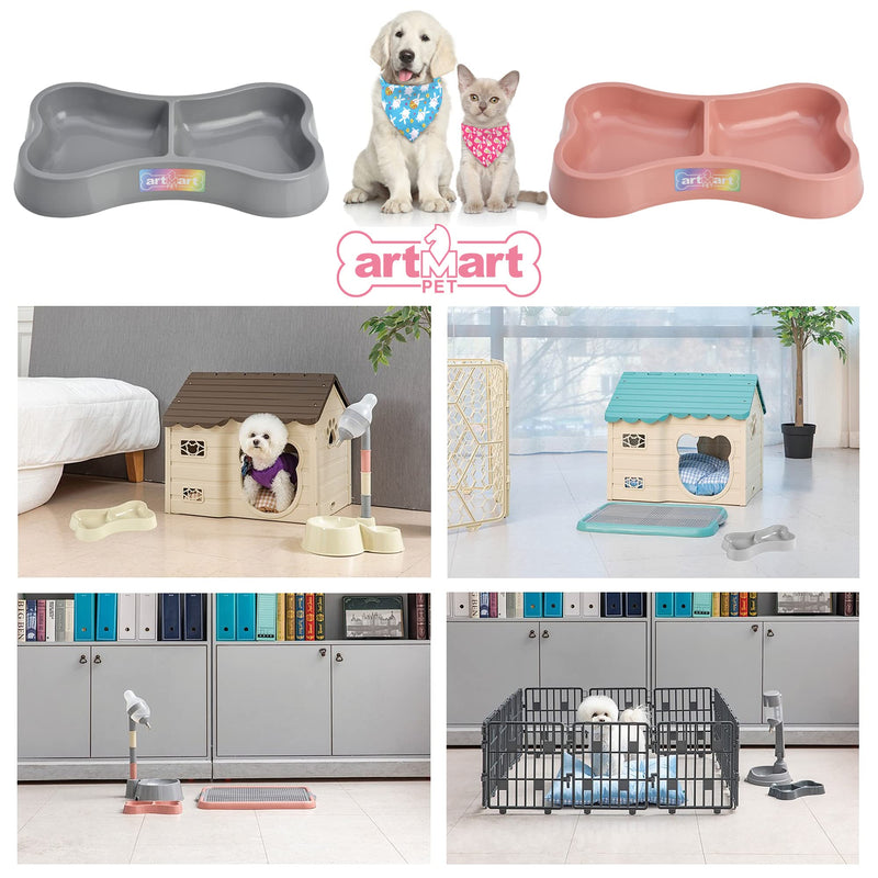 Set of 2 Lightweight Small Dog Puppy Cat Food and Water Bowls 6 oz Double Pink Plastic Portable Outdoor Travel Dish Indie Pink - BeesActive Australia