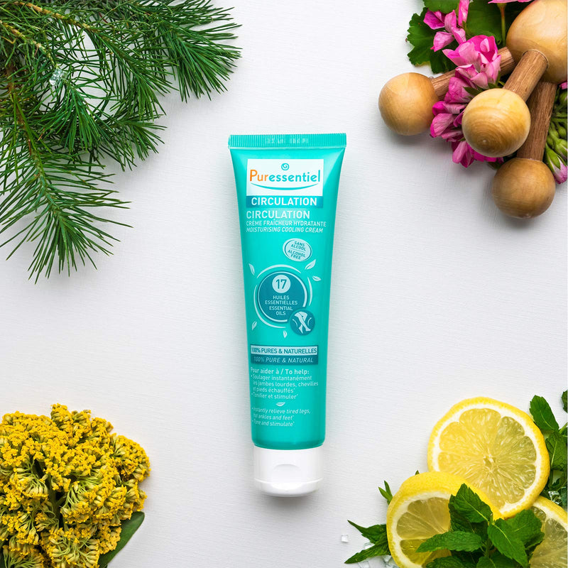 Puressentiel Circulation Moisturizing Cooling Cream Helps Calm and Relax Tired Cramped Legs 99.5 Natural Origin Organic Vegan 17 Pure Essential Oils Made in France fl oz, 3.4 Ounce - BeesActive Australia