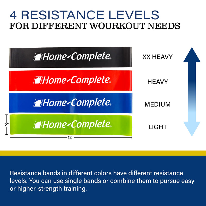 Resistance Band Exercise Loops - Set of 4 Elastic Workout Bands for Fitness, Muscle Toning, Stretching, and Physical Therapy by Home-Complete - BeesActive Australia
