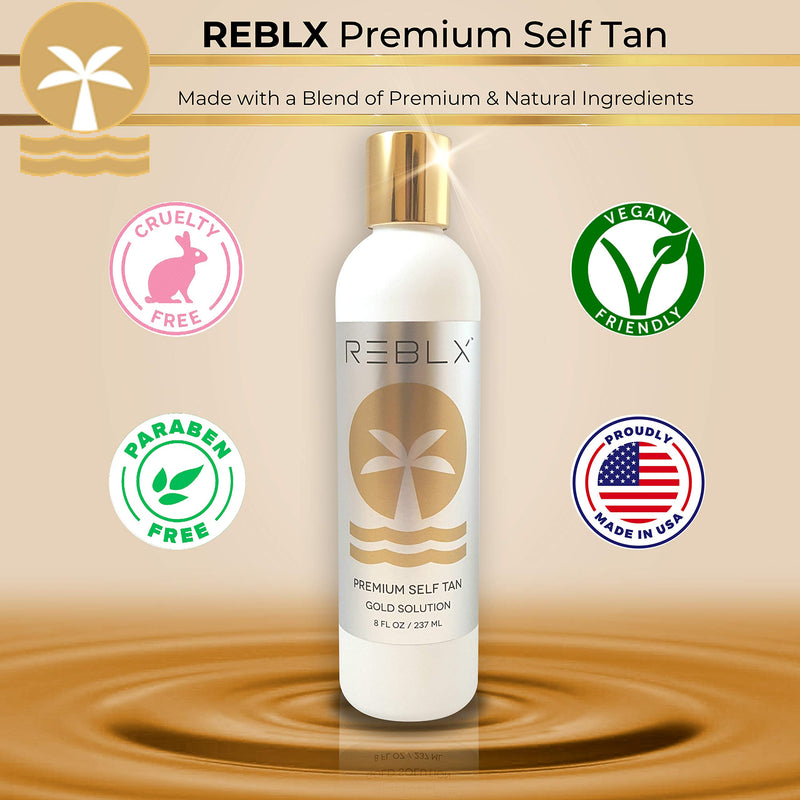 REBLX Premium Self Tan, 8 fl. oz. | Best Self Tanner for Face and Body | Made with a Blend of Premium & Natural Ingredients | Liquid Sunless Self Tanner for Streak Free Results | USA Made | - BeesActive Australia